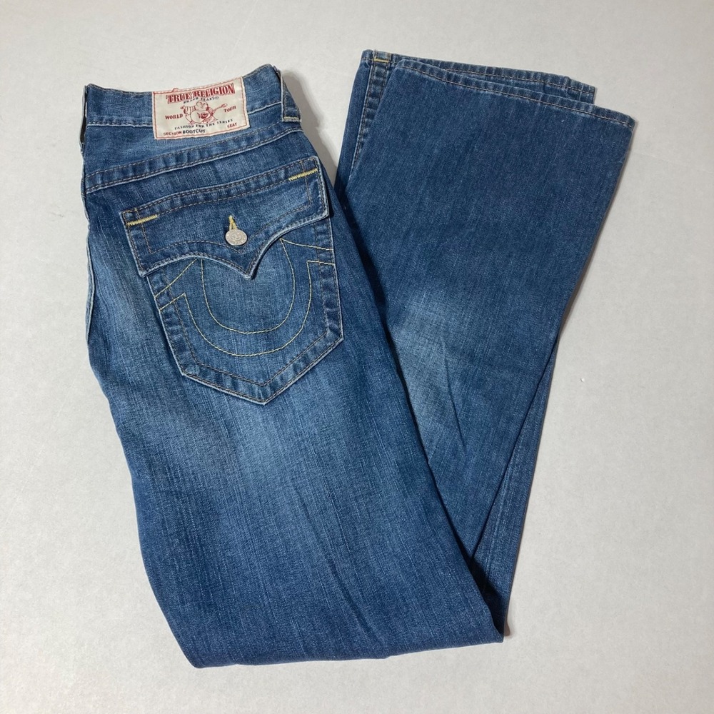 NEW‎ True Religion World Tour Jeans Boot Cut Flap Pockets Brown Gold 31x29